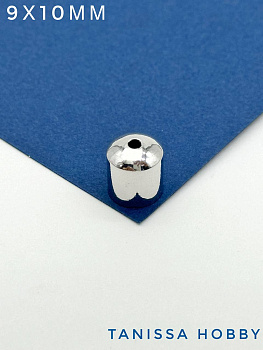 Шапочка концевик для шнура, цепочки, 9х10мм, родий, штука. К027