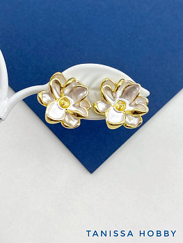 Швензы пусеты цветок, основа для вклейки, позолота, ШВ107