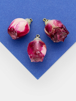 Подвеска цветок, бутон, роза в смоле, розовый, бордовый, позолота, П074