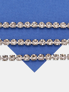 Стразовая лента цепочка, 4мм прозрачный, родий, 10см, СТ044