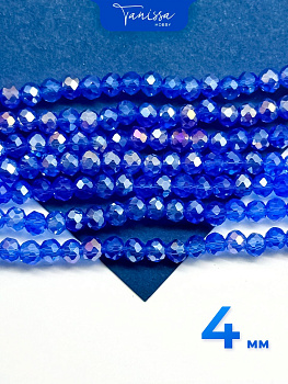 Хрусталь Рондели 4мм, синий АВ, нить. Х187