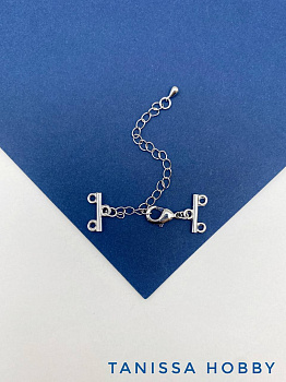 Карабин замок лобстер многорядный с коннекторами на 2 нити, родий, К706