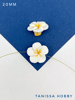 Бусина гавайский цветок, 20мм, полимерная глина, белый, П176