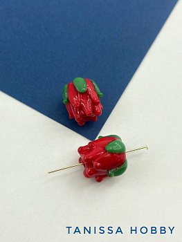 Бусина бутон красный цветок, лэмпворк, 13мм, штука, Х261