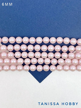 Жемчуг Майорка, розовый, Iridescent Powder Rose, 6мм, нить, МА185