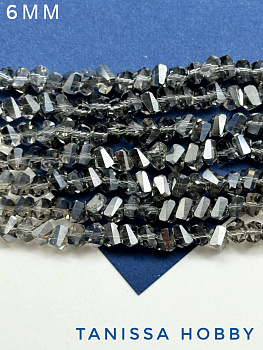 Хрусталь крошка треугольник 6мм, серебро графит, нить. Х215