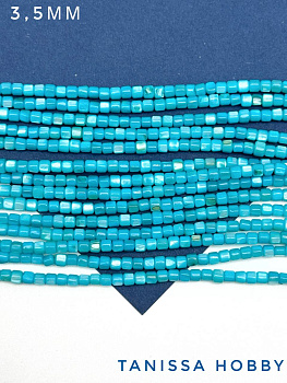Перламутр бусины бочонок 3,5 мм, голубой, нить, ПМ007