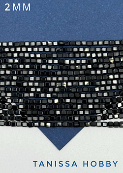 Шпинель натуральная квадратная черная, 2мм, нить, Б203