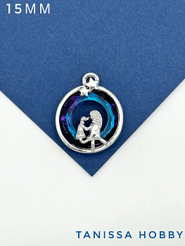 Подвеска Девочка и собака, рондель Heliotrope, родий, Д131