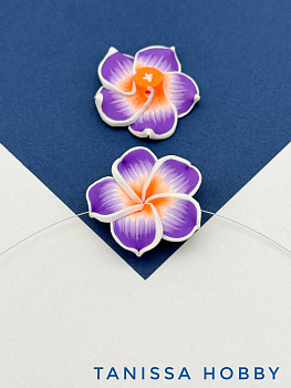 Бусина гавайский цветок, 30мм, полимерная глина, фиолетовый оранжевый, П238