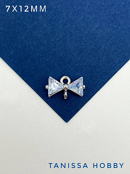 Коннектор бантик с фианитами, родий, С601