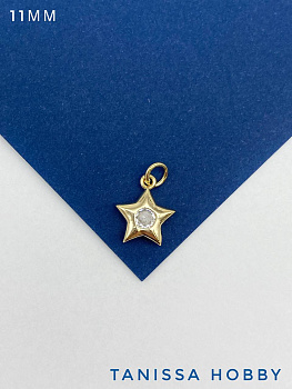 Подвеска звезда пухлая с фианитом, 11мм, позолота, С720