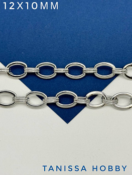 Цепочка якорная овалы 12х10мм, родий, 50см, СН001