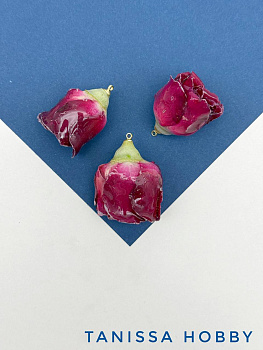 Подвеска цветок, бутон, роза в смоле, бордовый большой, позолота, ЦВ002