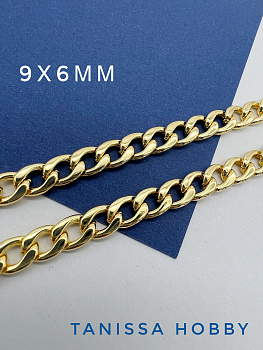 Цепочка средняя 8х6мм, позолота, 10см, СК010