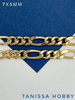 Цепочка панцирная, Фигаро, 7х5мм, позолота, 50см, СН107