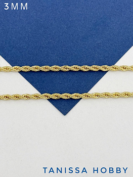 Цепочка кордовая 3мм, 50см, позолота, СН161