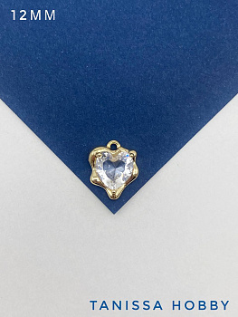 Подвеска сердце с фианитом, 12мм, позолота, С336