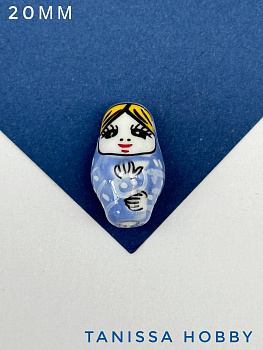 Бусина матрешка, керамика, голубой, 20мм, П088