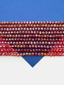 Хрусталь Рондели 4мм, темный красный АВ, нить, Х131