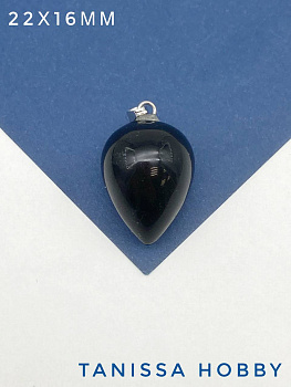 Подвеска капля черный агат, 22х16мм, Б031