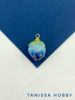 Подвеска цветок, бутон в смоле, синий, 10мм, акрил, позолота, П191