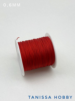 Шнур шамбала нейлоновый для браслетов 0,6мм красный, КАТУШКА 35м, Ц029