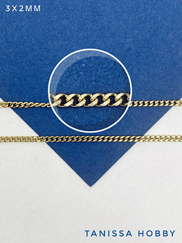 Цепочка панцирная, 3х2мм, сталь, позолота, 50см, Ч979