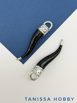 Подвеска перец Чили, черный, 65х13мм, родий, Д515