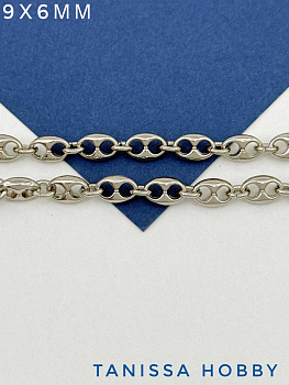 Цепочка овалы кофейное зерно 9х6мм, 50см, темный родий, СН115