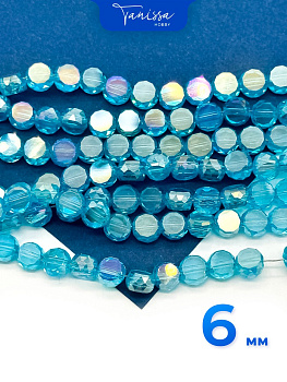 Хрусталь диск, круглый плоский, голубой АВ, 6мм, нить, Х317