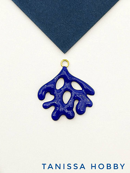 Подвеска коралл, синяя эмаль, сталь, позолота, Ш513