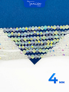 Хрусталь Рондели 4мм, прозрачный ультра шайн АВ, нить, Х033