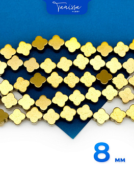 Гематин гематит клевер 8мм, категория В, золото, нить, ГТ016