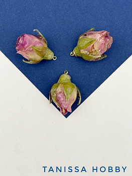 Подвеска цветок, бутон, роза в смоле, лавандовый, позолота, ЦВ024