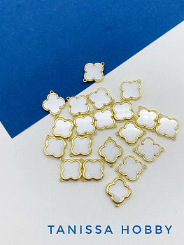 Коннектор клевер, белая керамика, позолота, С834