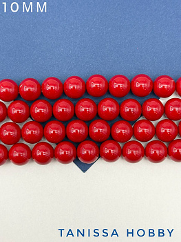 Жемчуг Майорка, круглый, красный, 10мм, нить, МА095