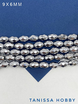 Гематин гематит бусины рис огранка 6х9мм, нить, ГТ085