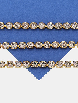 Стразовая лента цепочка, 4мм прозрачный, позолота, 10см, СТ045