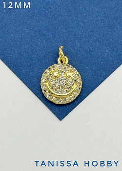 Подвеска смайлик с фианитами, позолота, Р620