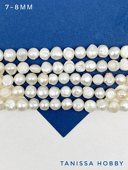 Жемчуг натуральный культивированный барочный 7-8мм, АВ, нить, Ж170