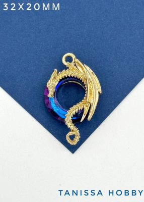 Подвеска Дракон, рондель Heliotrope, позолота, Д152