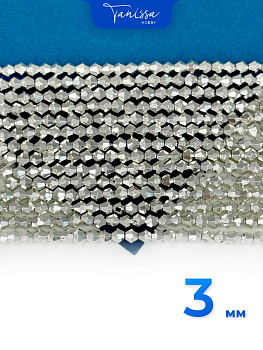 Хрусталь Биконусы 3мм, серебро металлик, нить, Х472