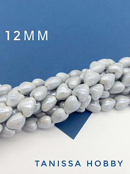 Бусина, серая фарфоровое сердце, Категория B, 12мм, ШТУКА, П121