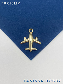Подвеска самолет 18х16мм, позолота, А909