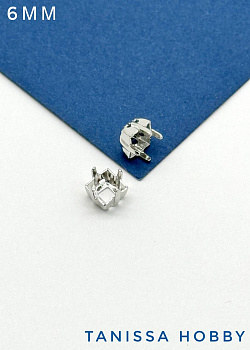 Оправа (цапы) для кристалла квадрат Square, 6мм, родий, СТ103