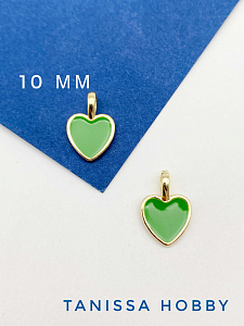 Подвеска кулон сердце зеленая эмаль, позолота, Д806