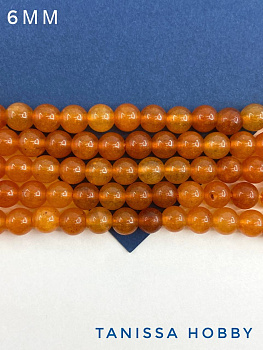 Агат оранжевый, бусины круглые 6мм, нить, Б146