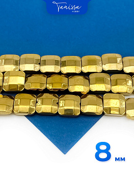 Гематин гематит бусины плоский квадрат пиксель 8мм, золото, 1/2 нити, ГТ117