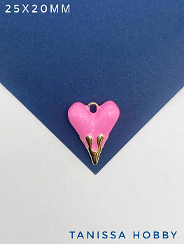 Подвеска сердце 25х20мм, розовая эмаль, позолота, Д409